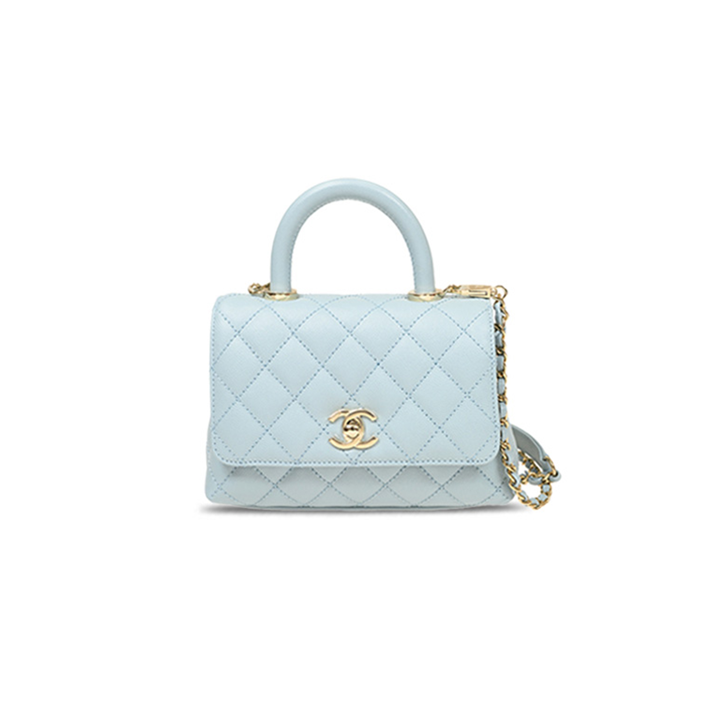 CHANEL LIGHT BLUE CAVIAR LEATHER HANDBAG AS2215 (18*13*9cm)
